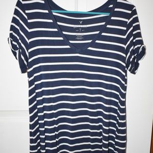Navy and white striped shirt